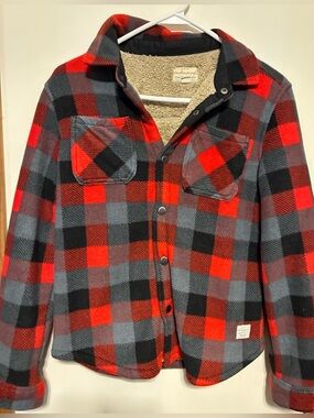Weatherproof Kids Red, Black & Gray Plaid Sherpa-Lined Button-Down Shirt Jacket